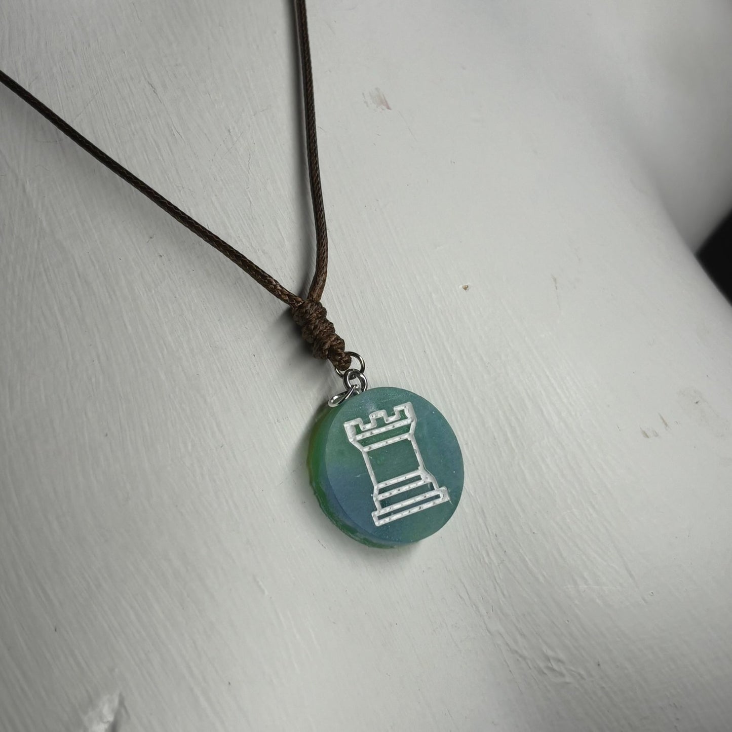 Blue/Green Rook - Handmade Resin Chess Necklace