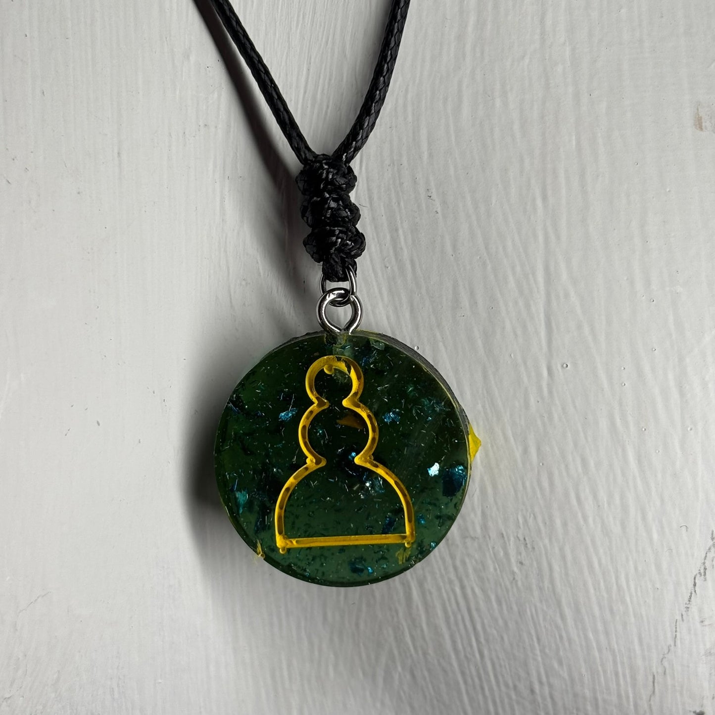 Dark Green Forest Pawn - Handmade Resin Chess Necklace