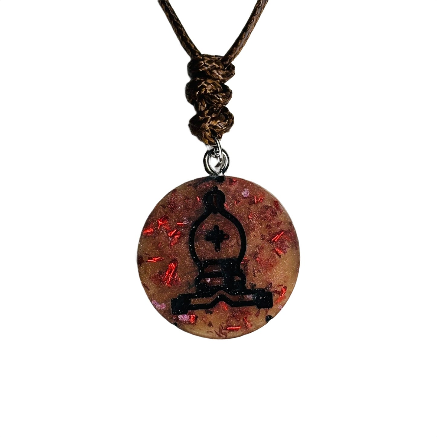 Dark Crystal Orange Bishop - Handmade Resin Chess Necklace