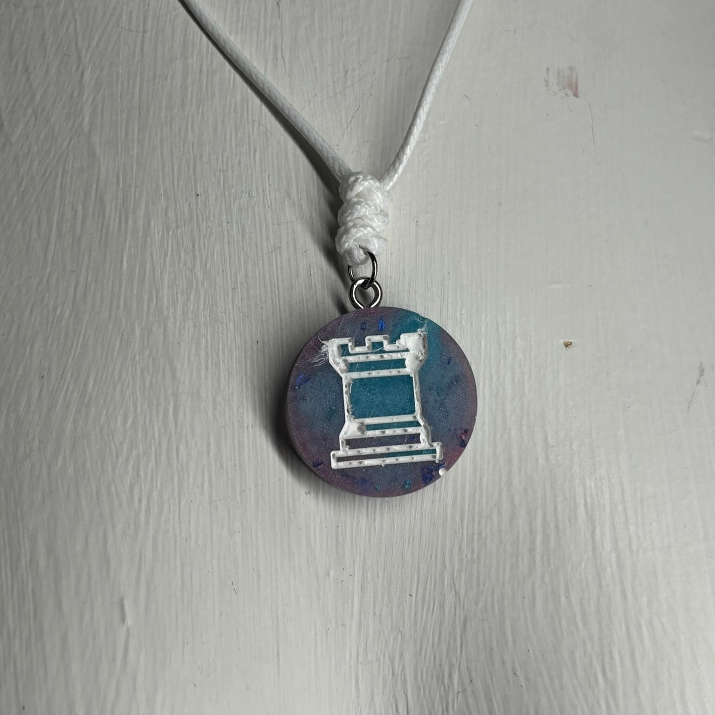 Blue & Purple Rook - Handmade Resin Chess Necklace