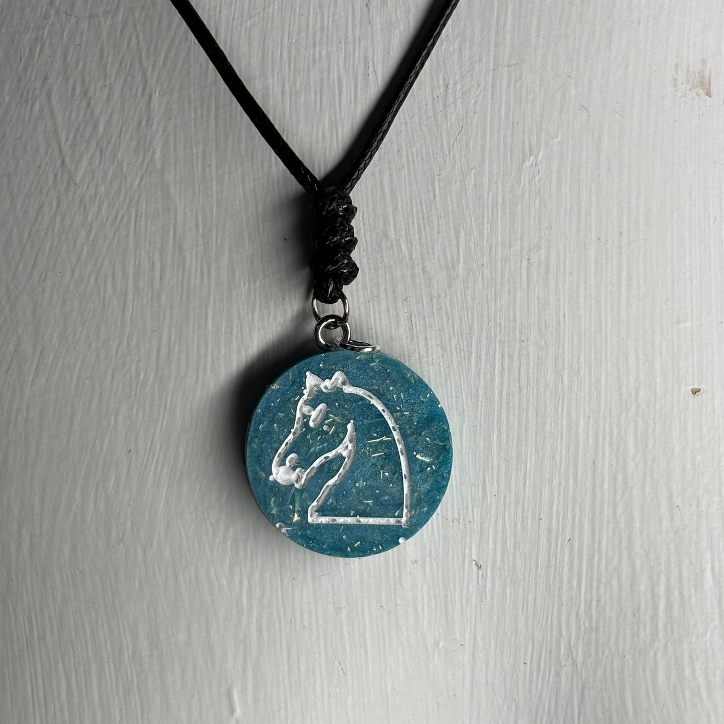 Blue Ice Knight - Handmade Resin Chess Necklace