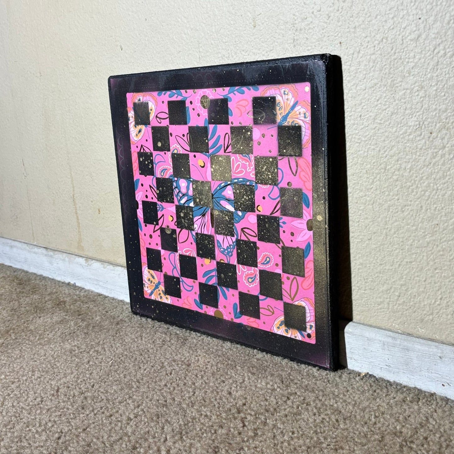 Pink Butterfly- Scrapbook Chess Board