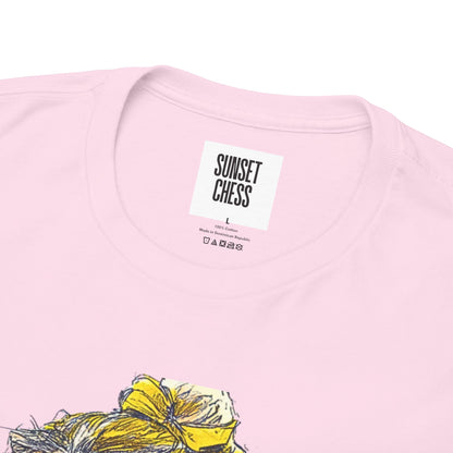 Yellow Woman Playing Chess - Pink Edition - Unisex Heavy Cotton Tee