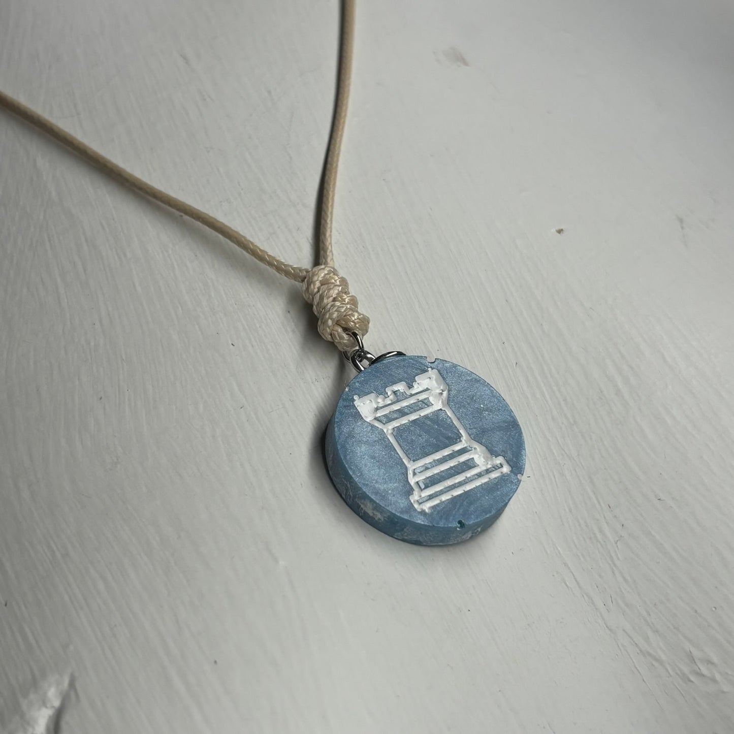 Cream Blue Rook - Handmade Resin Chess Necklace