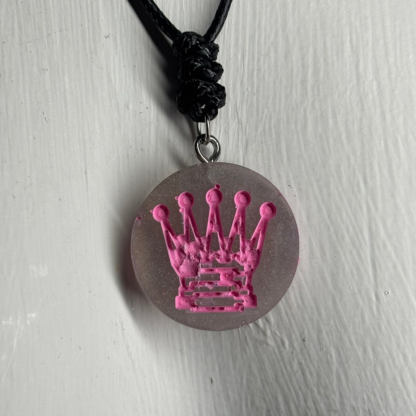 Silver Pink Queen - Handmade Resin Chess Necklace