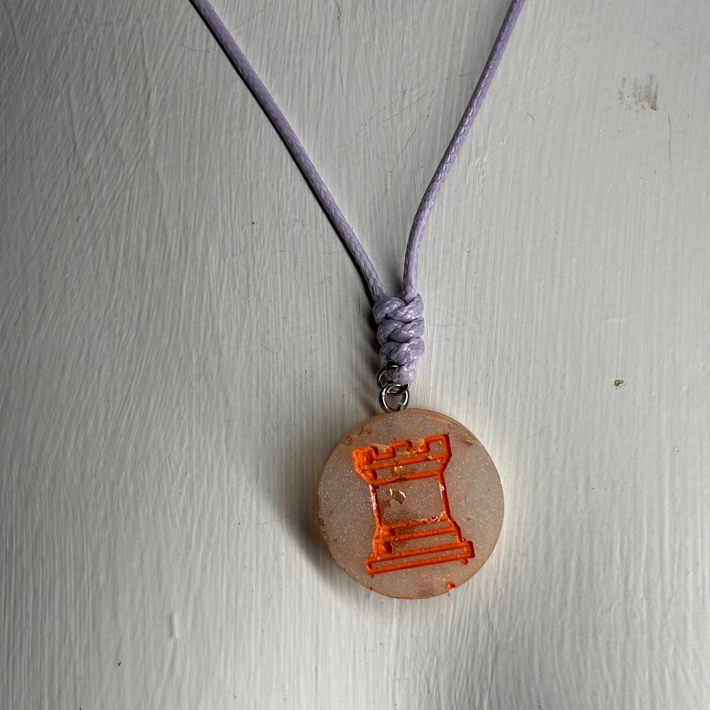 Crystal Orange Rook - Handmade Resin Chess Necklace