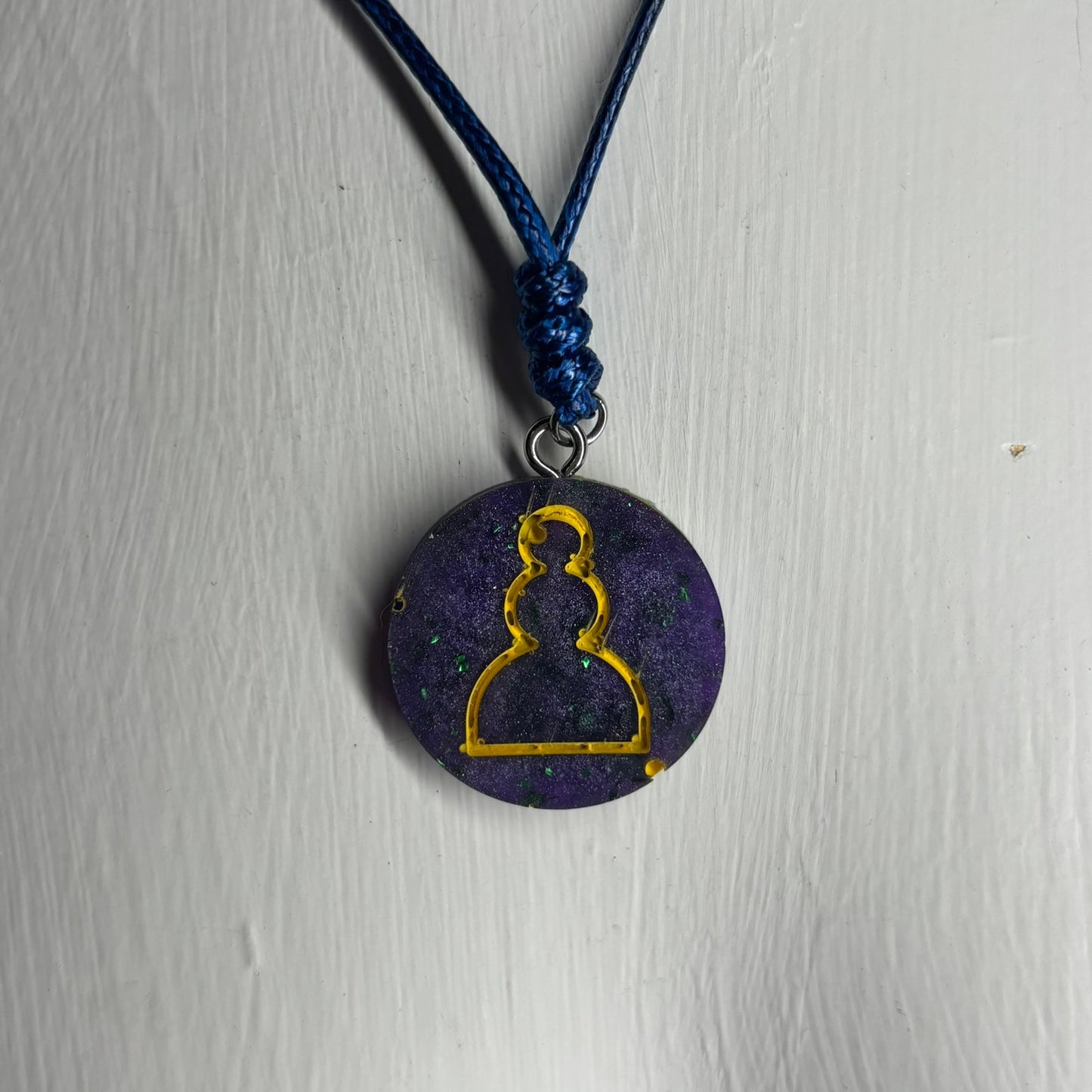 Purple & Yellow Pawn - Handmade Resin Chess Necklace
