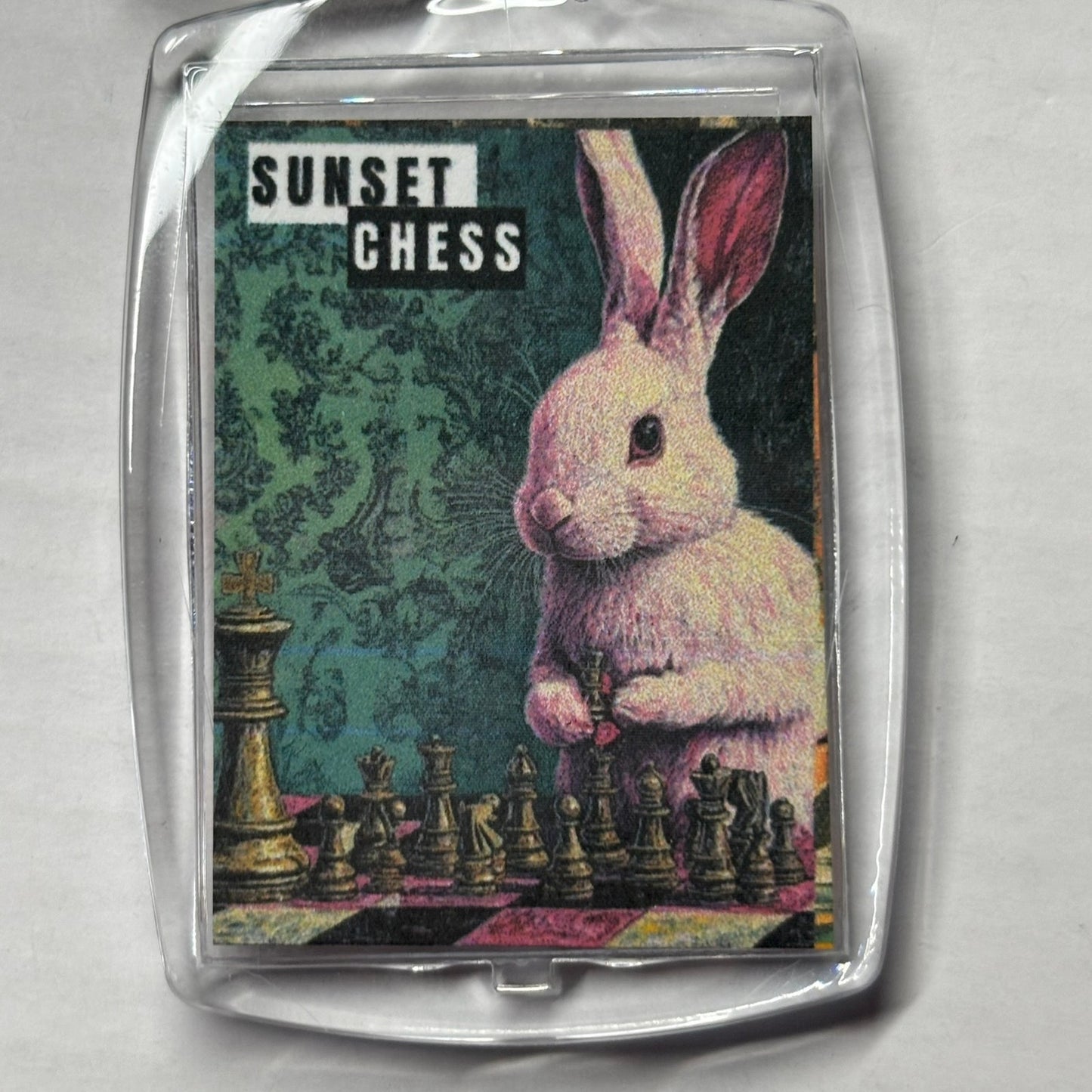 Pink Bunny - Chess  Photo Keychain