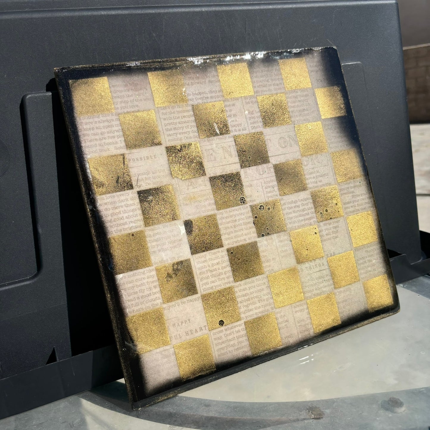 Golden Vintage Words - Resin Coated Chess Board