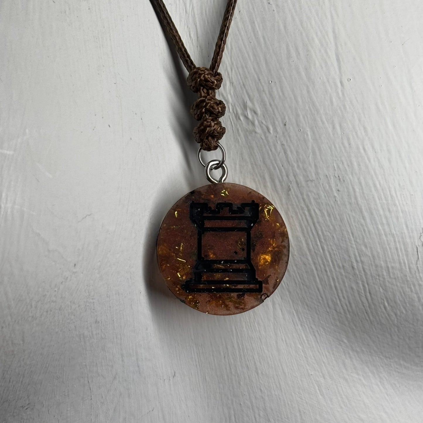 Dark Amber Rook - Handmade Resin Chess Necklace