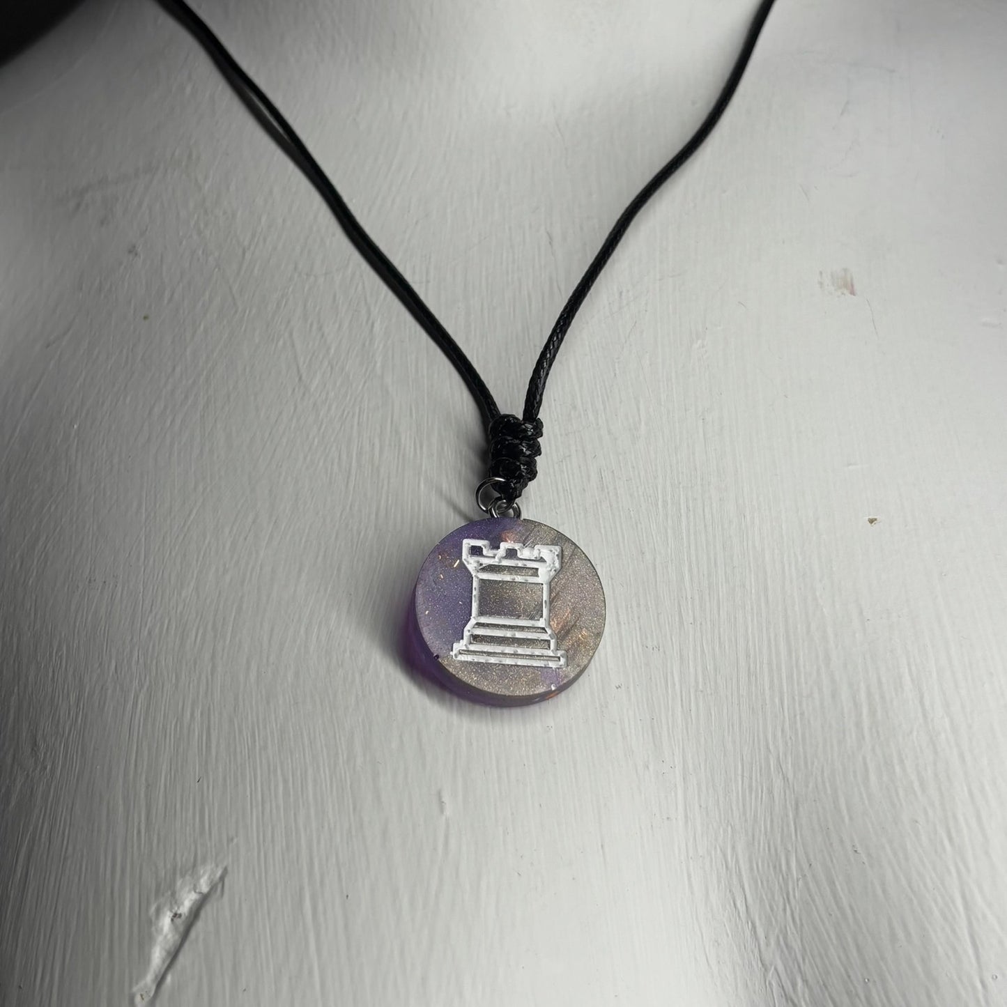 Purple Rook - Handmade Resin Chess Necklace - Flat Edition