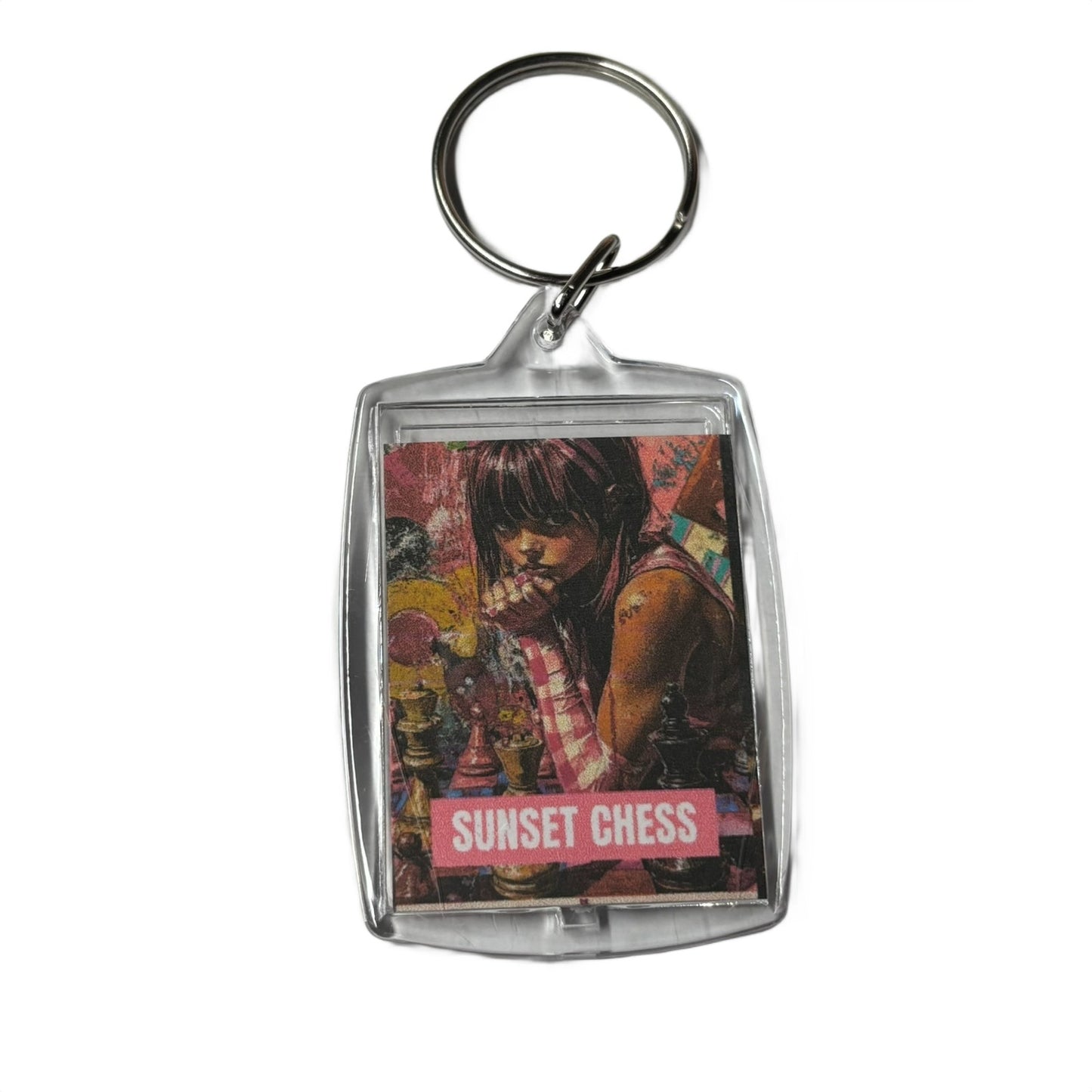 Pink Girl - Sunset Chess Photo Keychain
