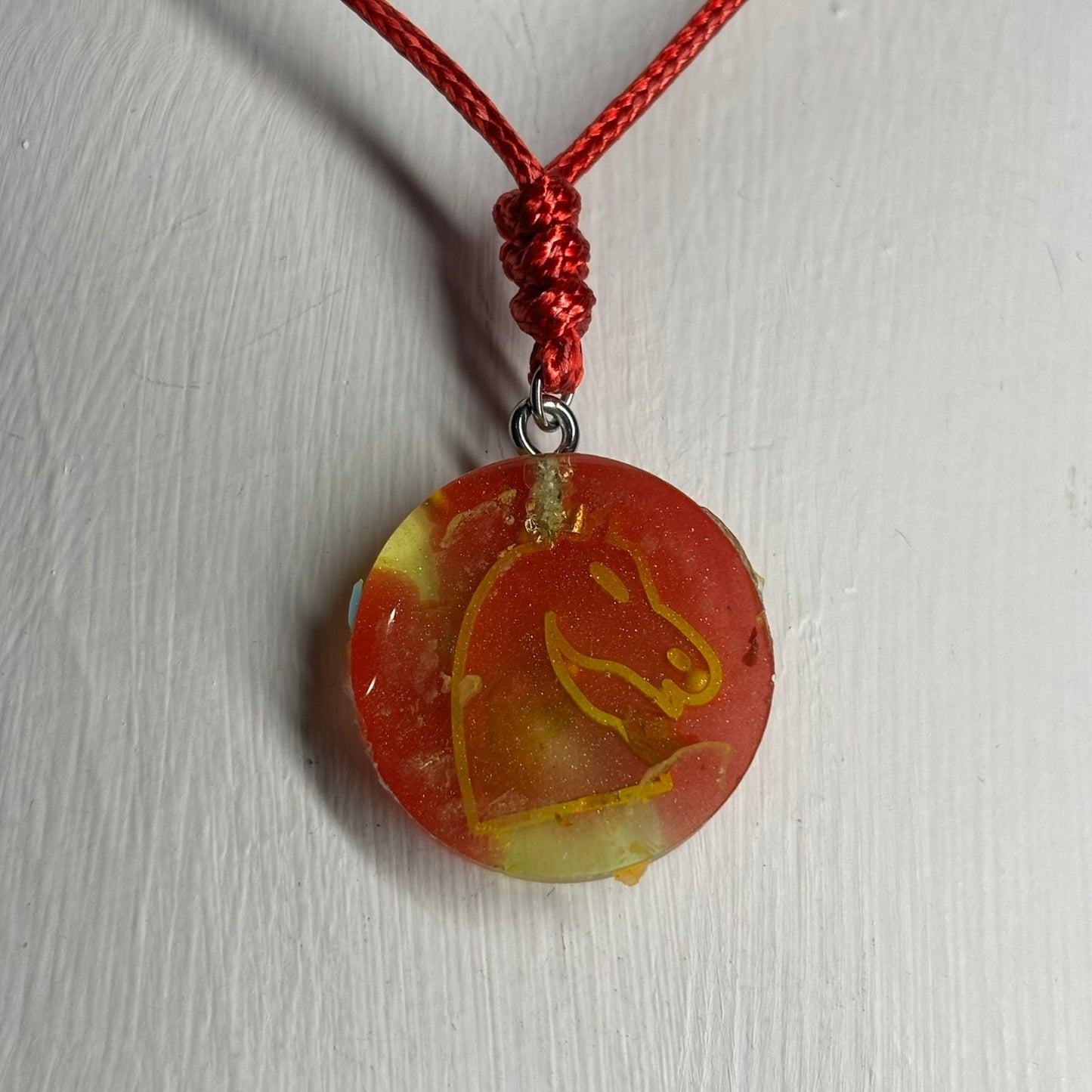 Splattered Red Knight - Handmade Resin Chess Necklace