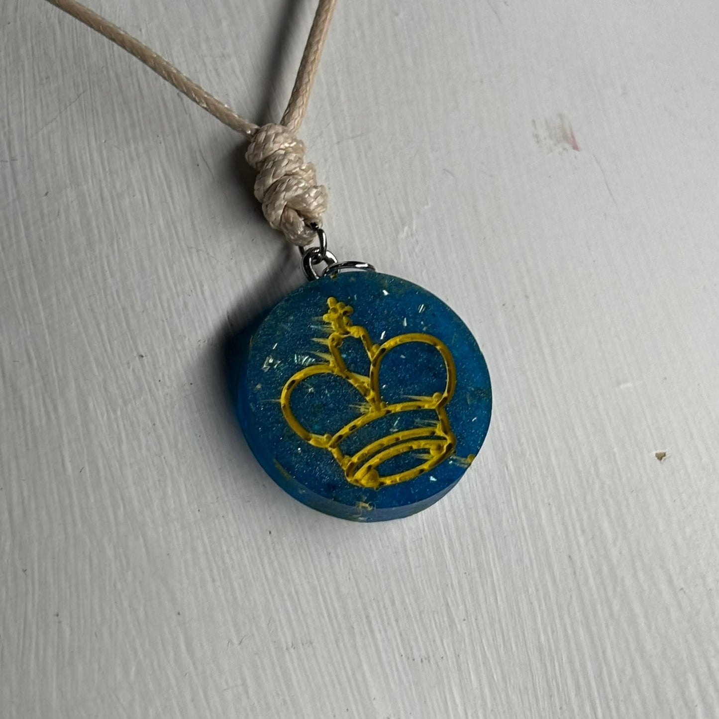 Blue Cream King - Handmade Resin Chess Necklace