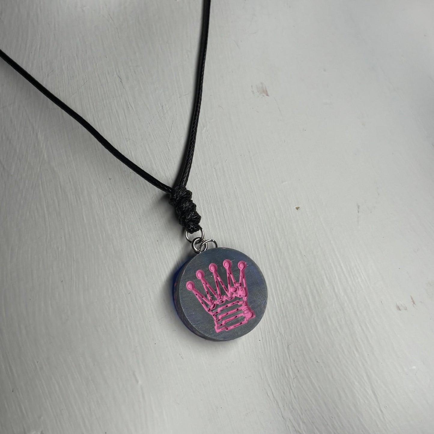 Pink Print Queen - Handmade Resin Chess Necklace