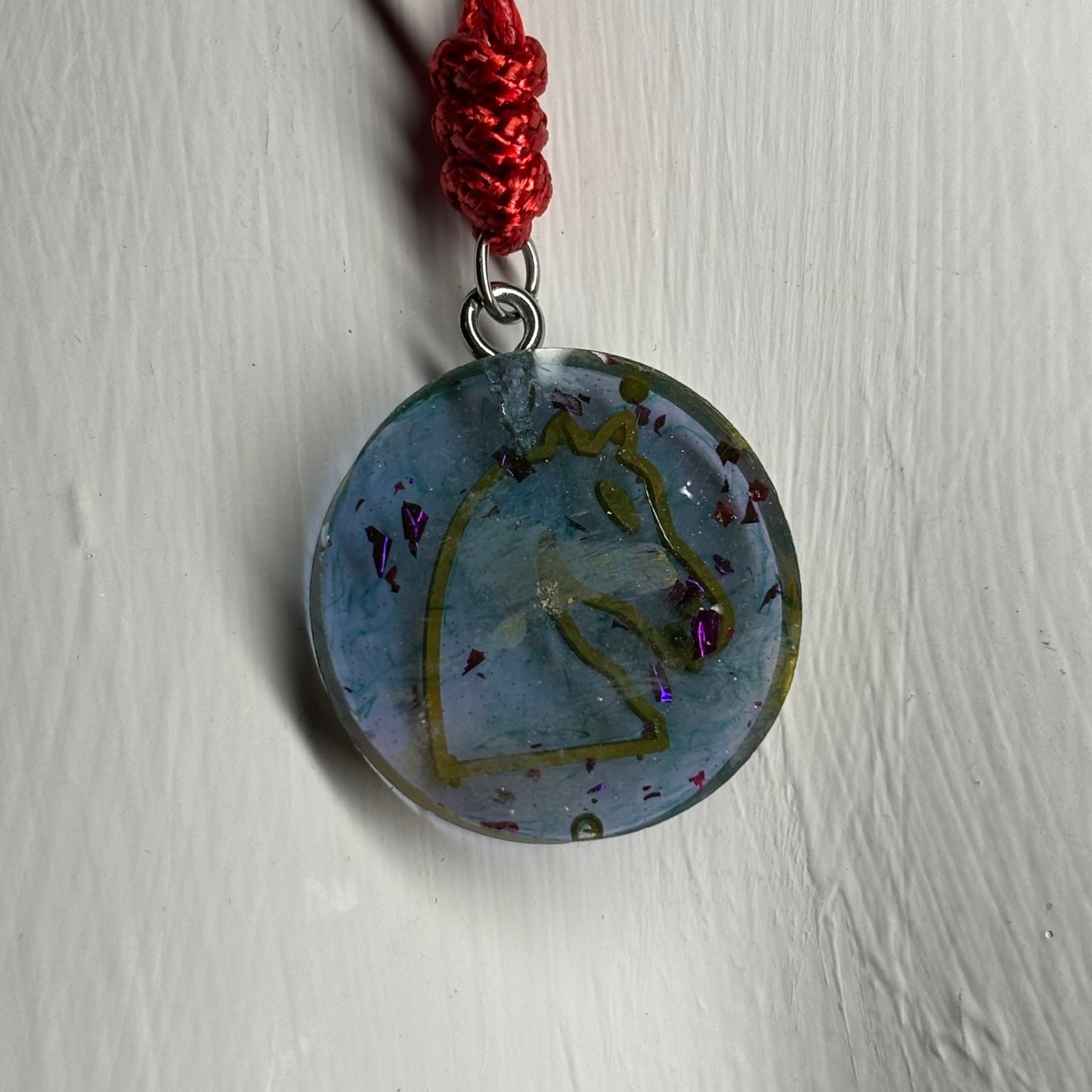 Soft Blue Knight - Handmade Resin Chess Necklace