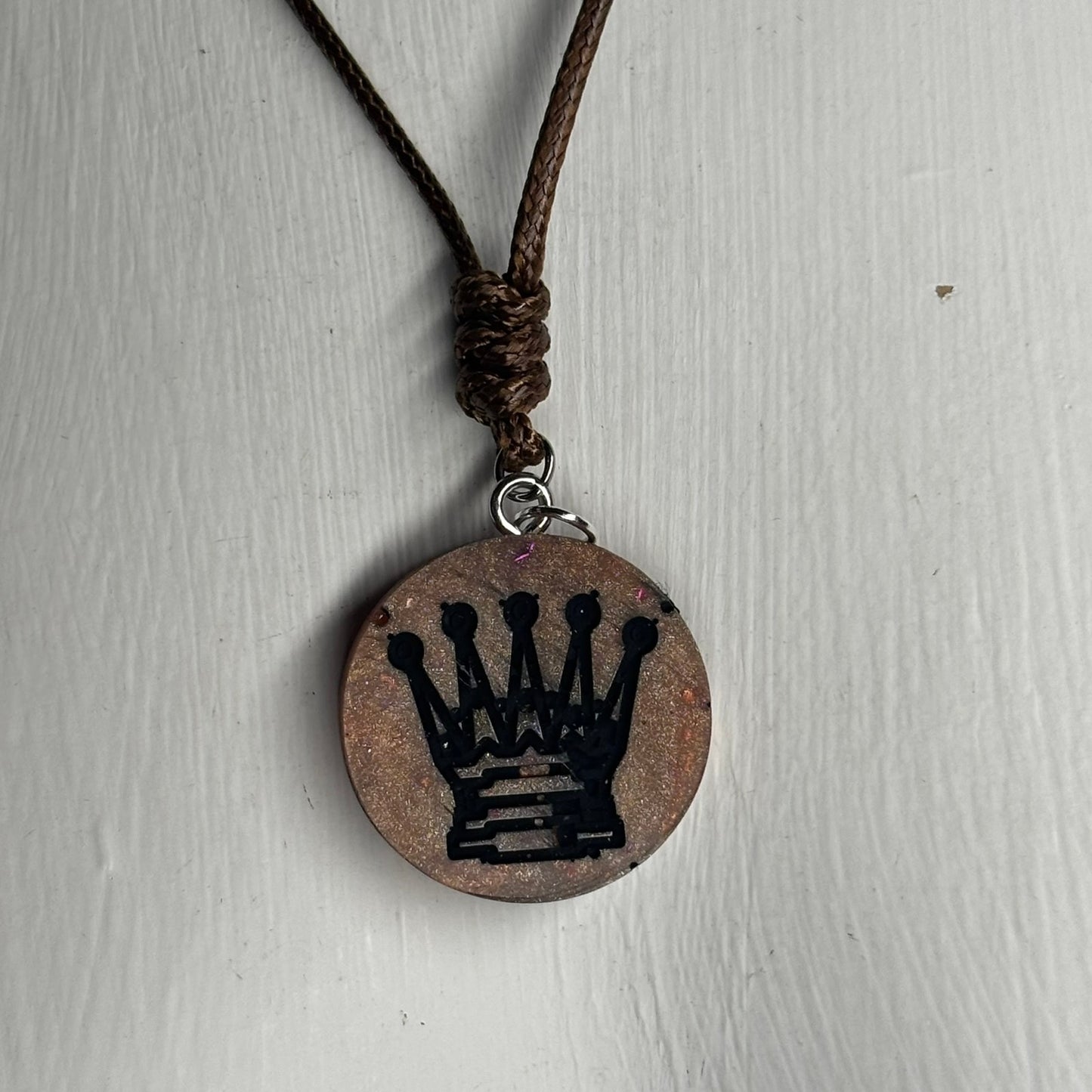 Bronze Brown Queen - Handmade Resin Chess Necklace