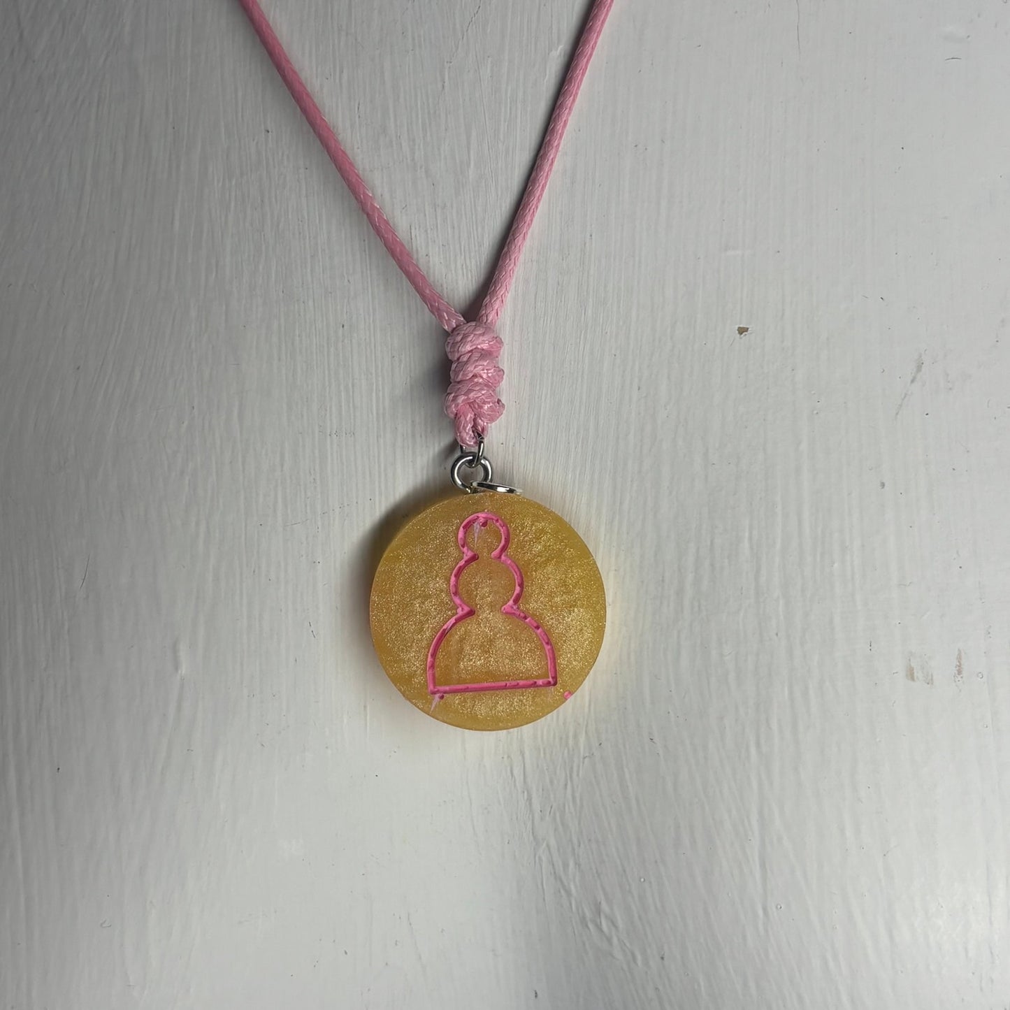 Yellow Pink Pawn - Handmade Resin Chess Necklace