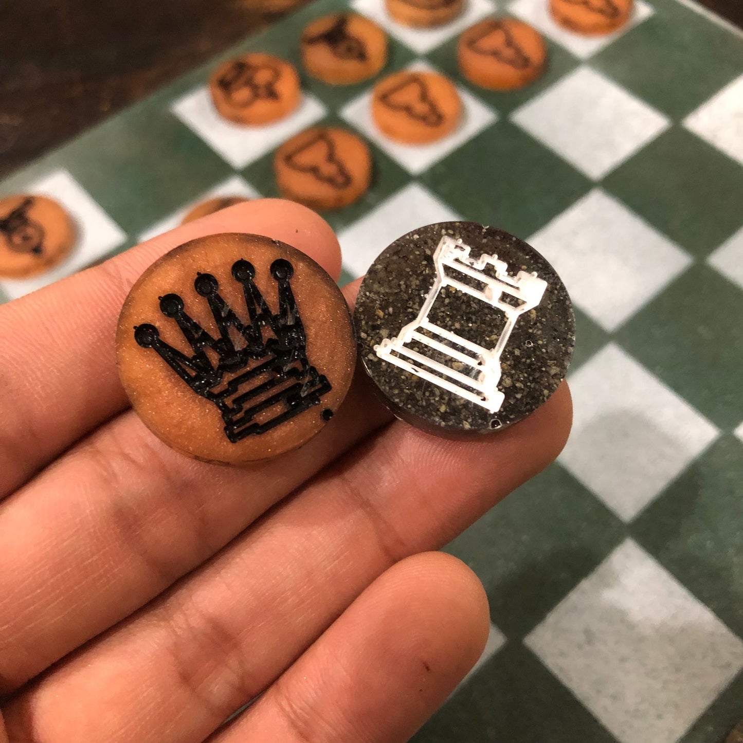 Dark Green & White - Painted Chess Set