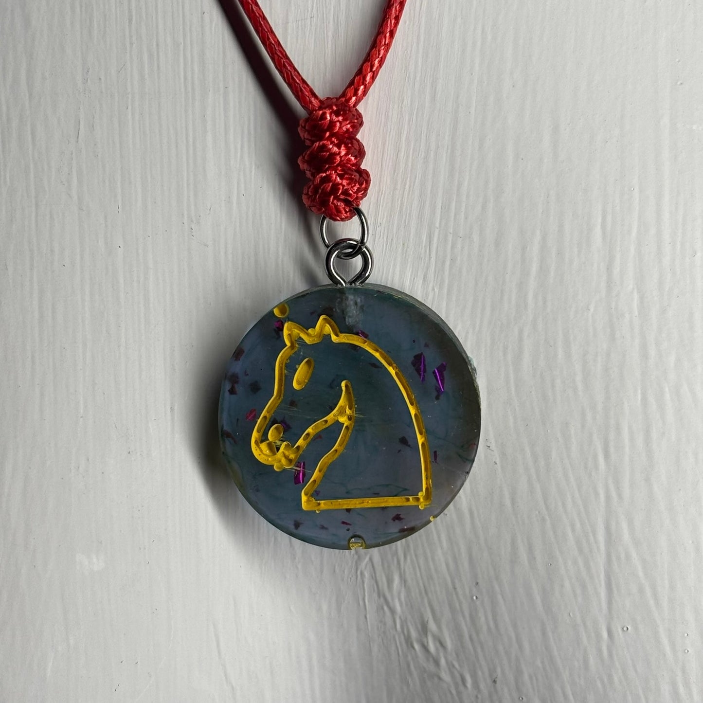 Soft Blue Knight - Handmade Resin Chess Necklace