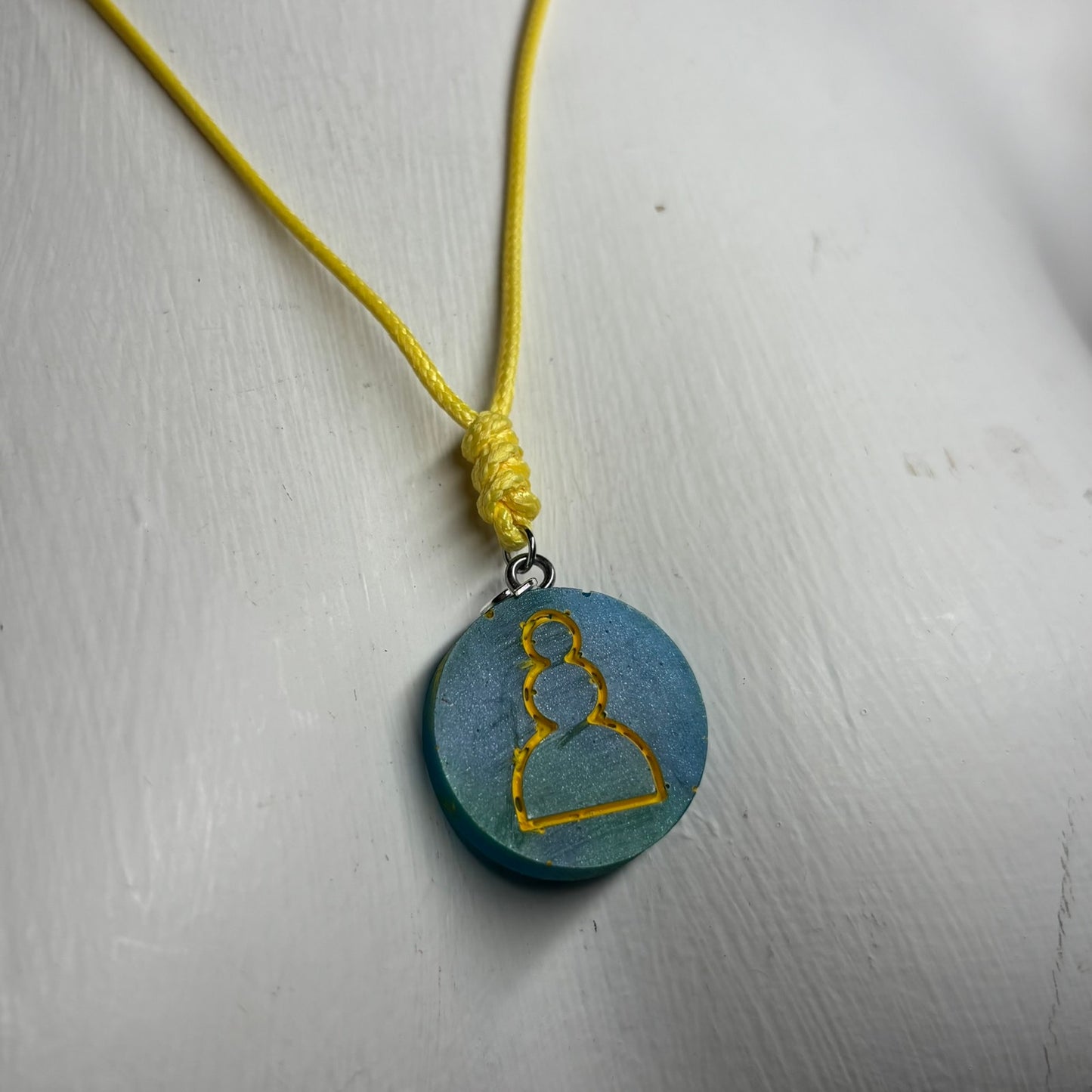 Yellow & Blue Pawn - Handmade Resin Chess Necklace