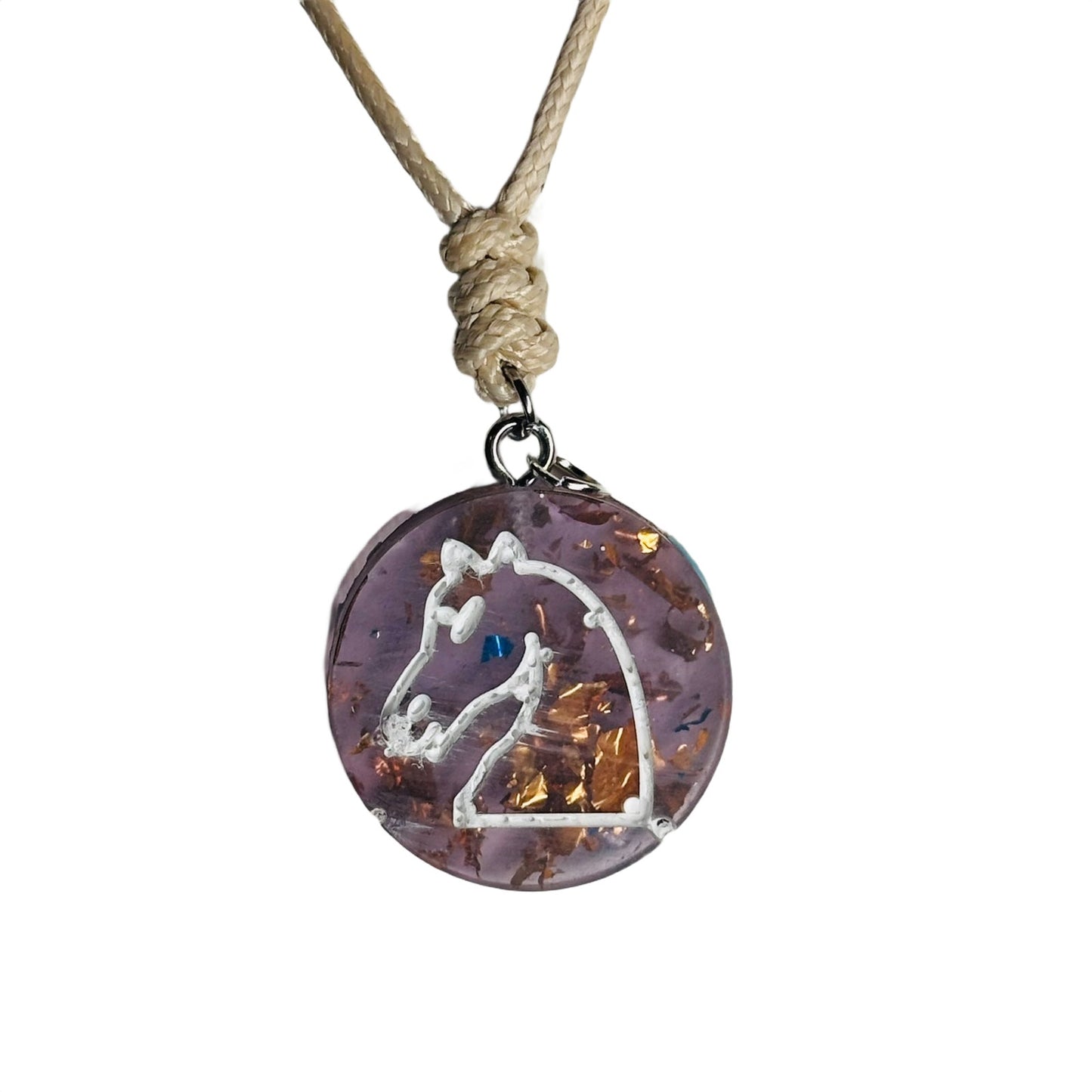 Cream Purple Knight - Handmade Resin Chess Necklace