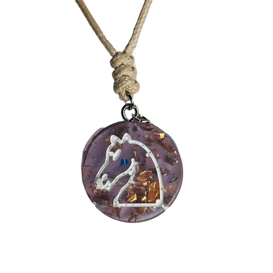 Cream Purple Knight - Handmade Resin Chess Necklace