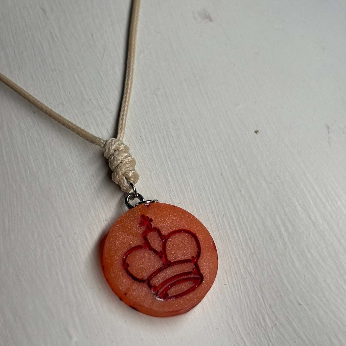 Orange Fire King - Handmade Resin Chess Necklace