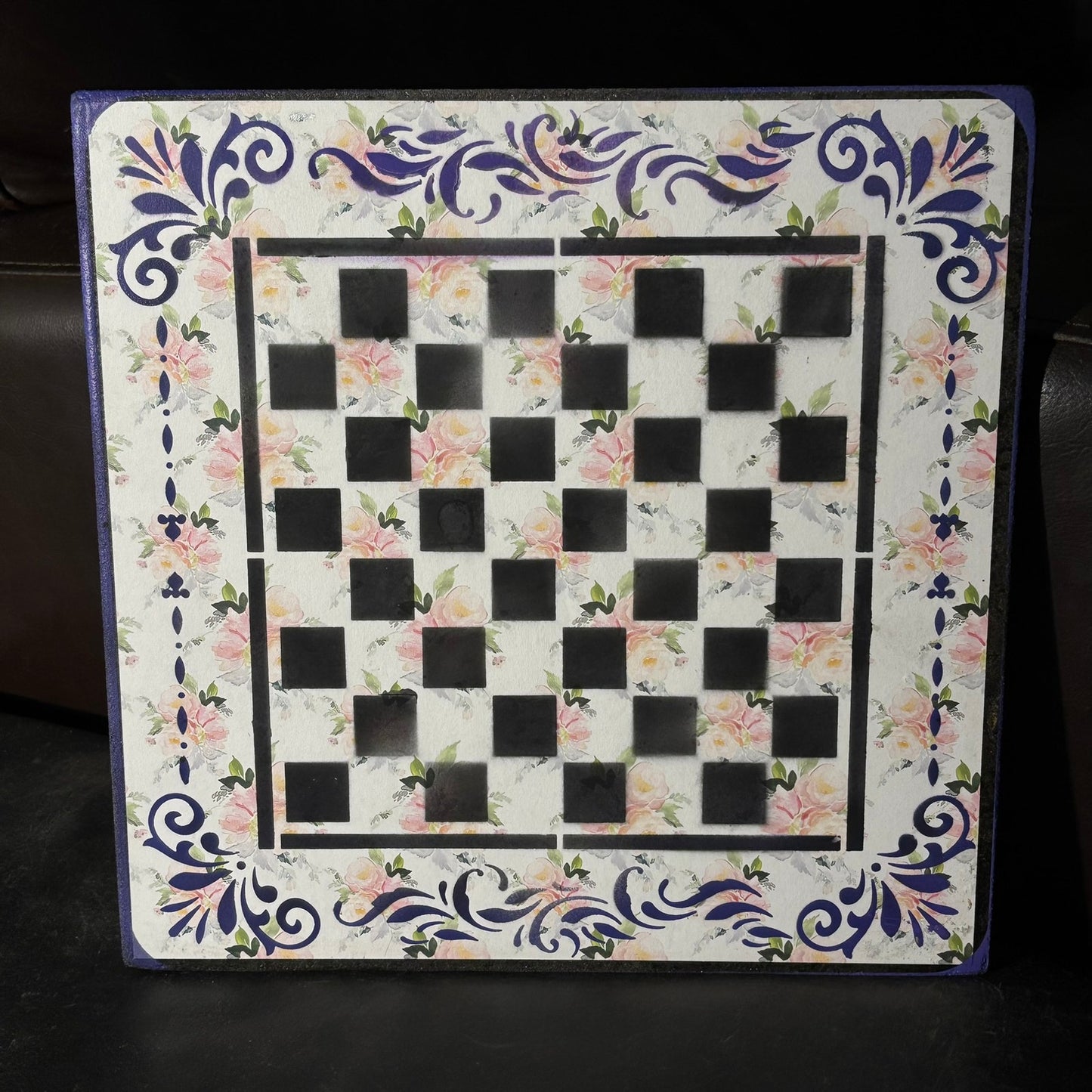 Purple & Soft Pink Flowers - Scrapbook Chess Board