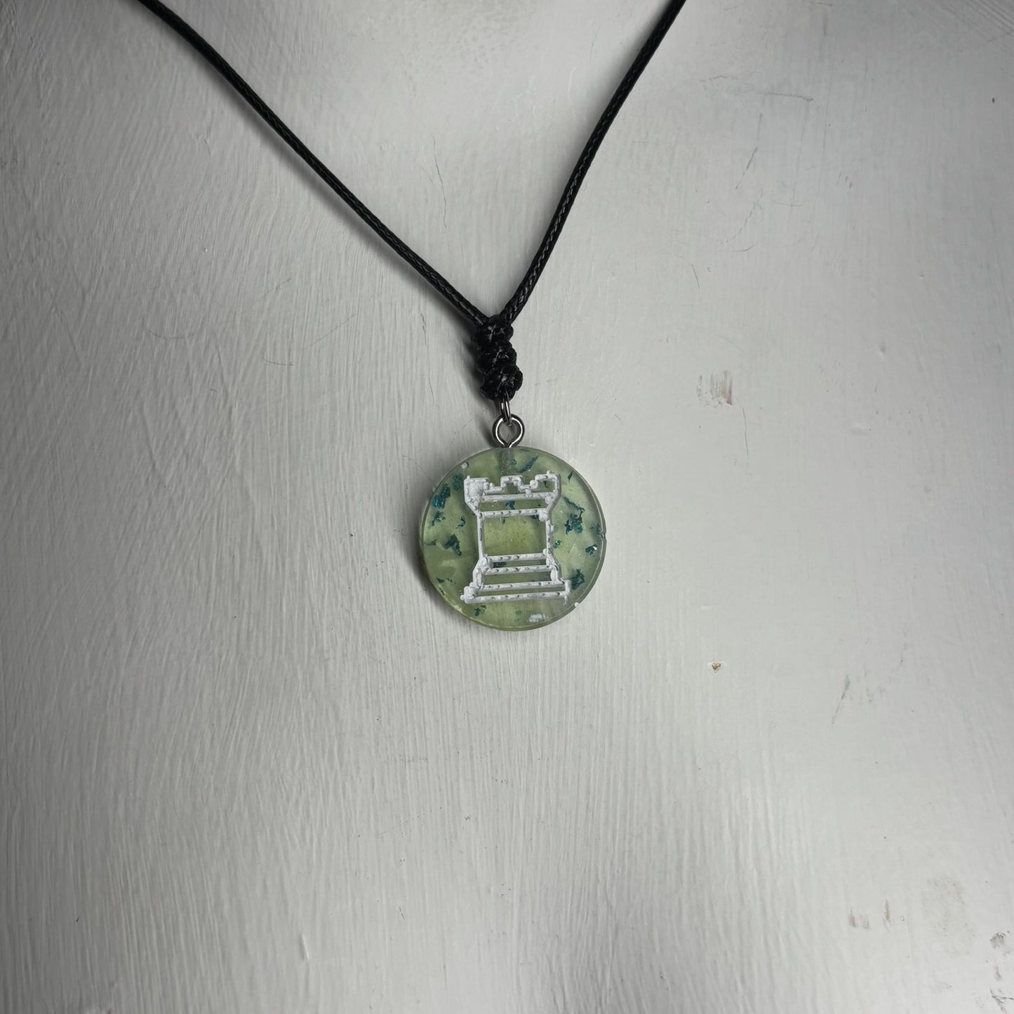 Light Lime Green Rook - Handmade Resin Chess Necklace