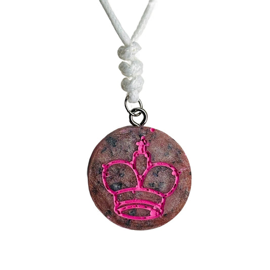 Patterned Pink King - Handmade Resin Chess Necklace