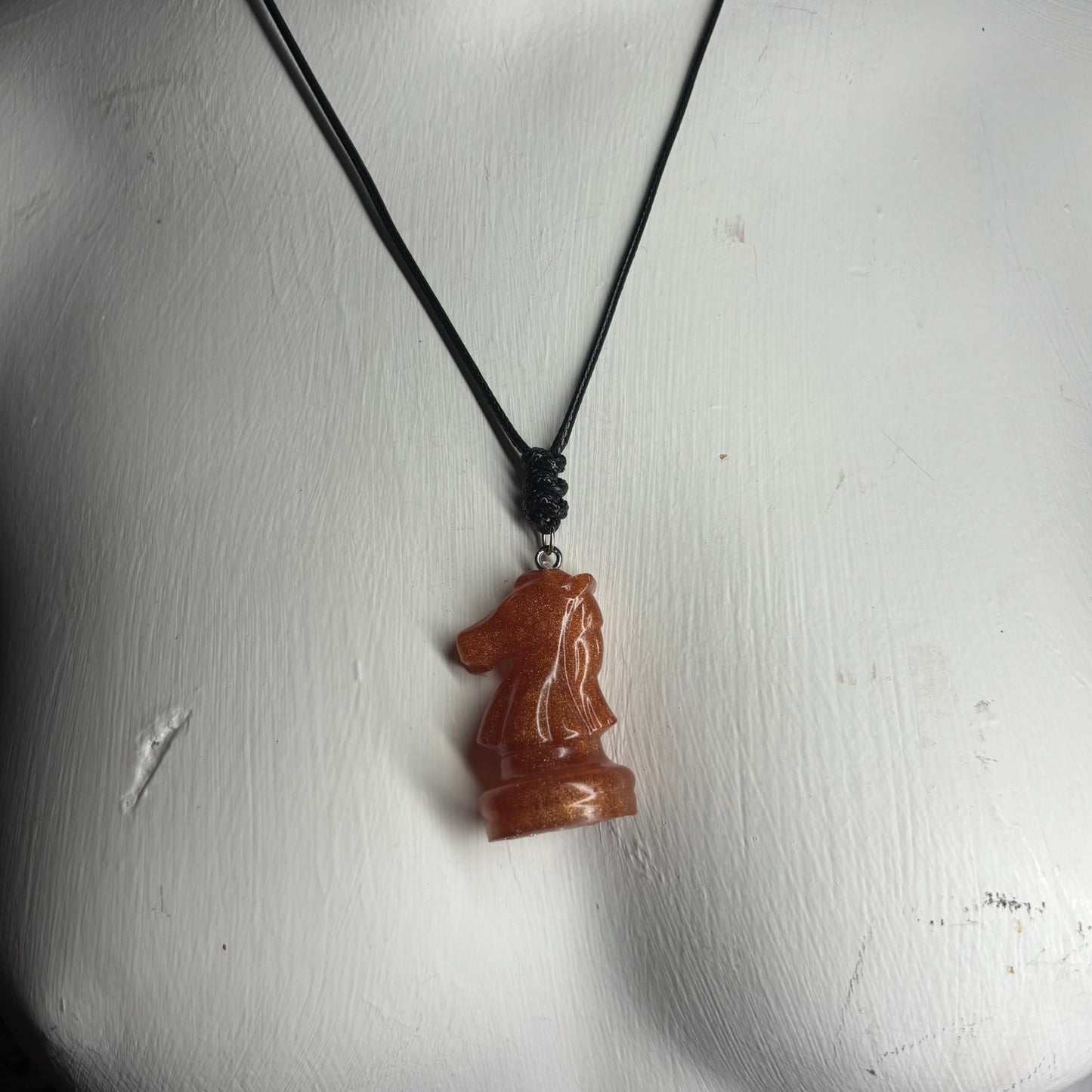 Amber Orange Knight - Handmade Resin Chess Necklace