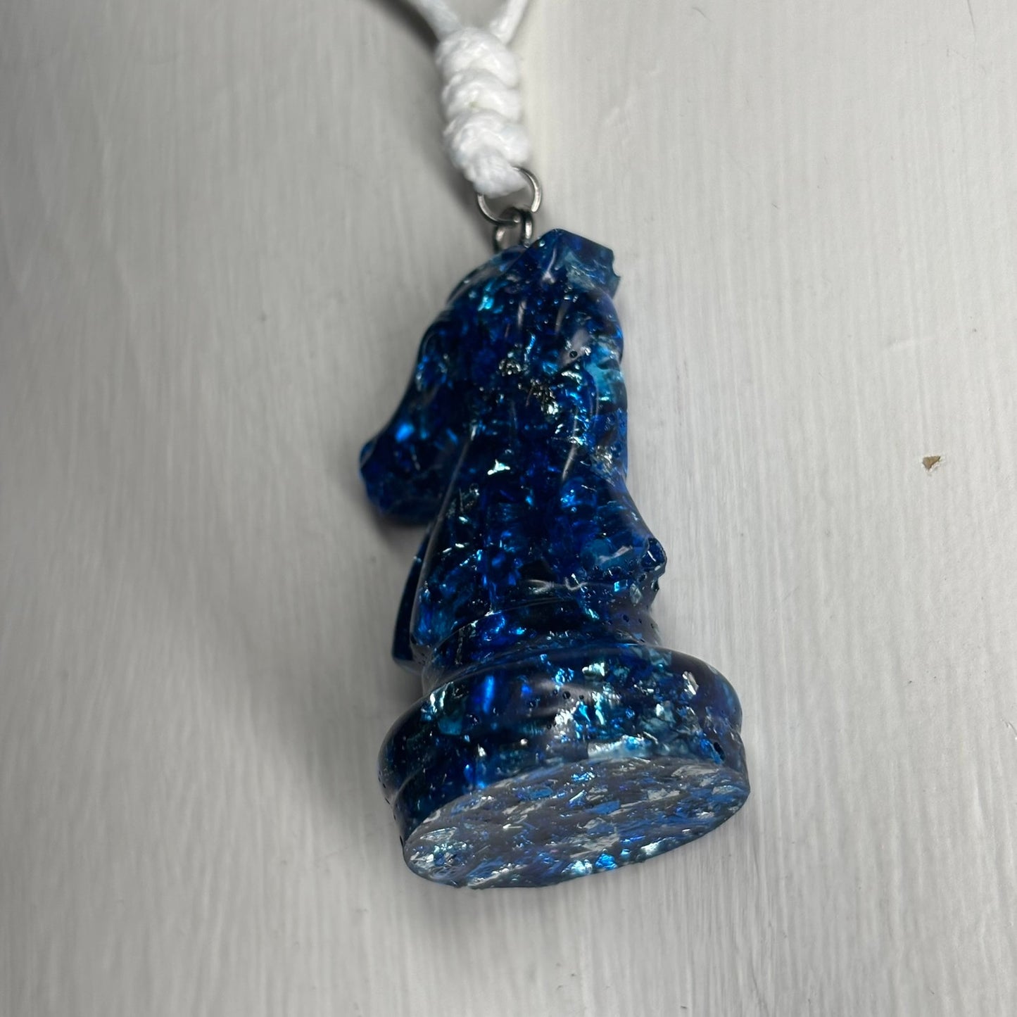 Blue Crystal Knight - Handmade Resin Chess Necklace
