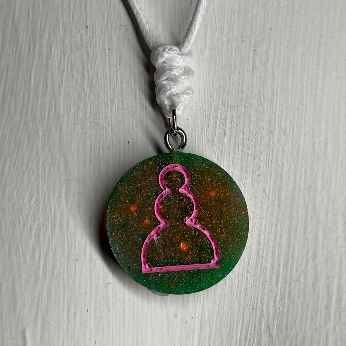 Pink Mint Green - Handmade Resin Chess Necklace - Flat Edition