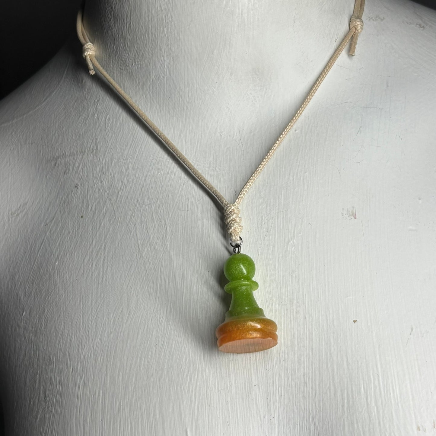 Green & Orange Pawn - Handmade Resin Chess Necklace