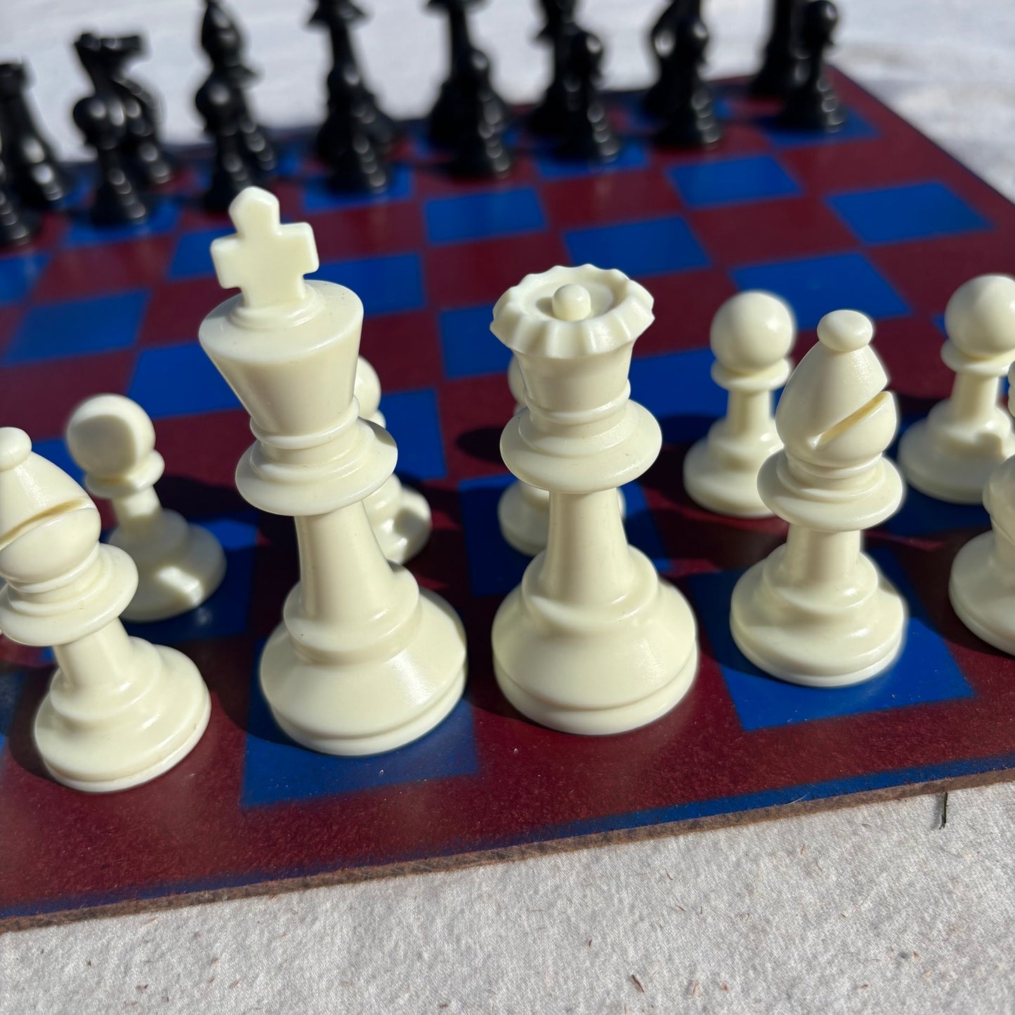 Burgundy Red & Blue - Painted Chess Set