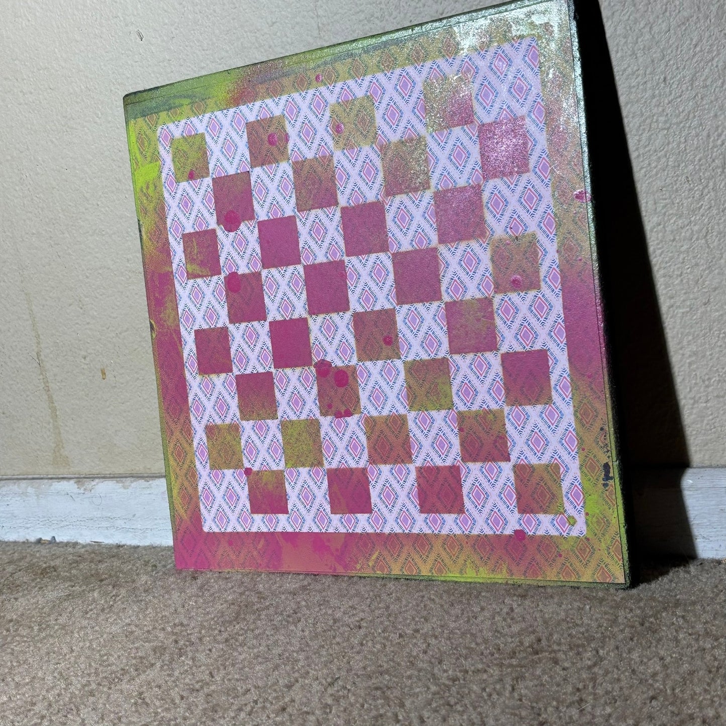 Pink & Green Mesh - Scrapbook Chess Board