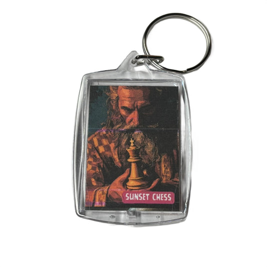 Bearded Man Ponders - Sunset Chess Photo Keychain