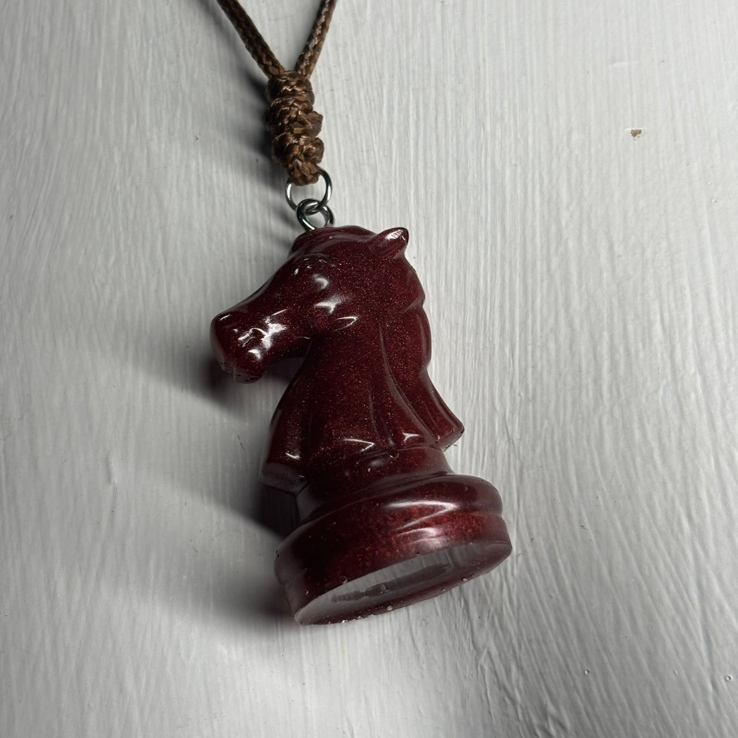 Violet Red Knight - Handmade Resin Chess Necklace