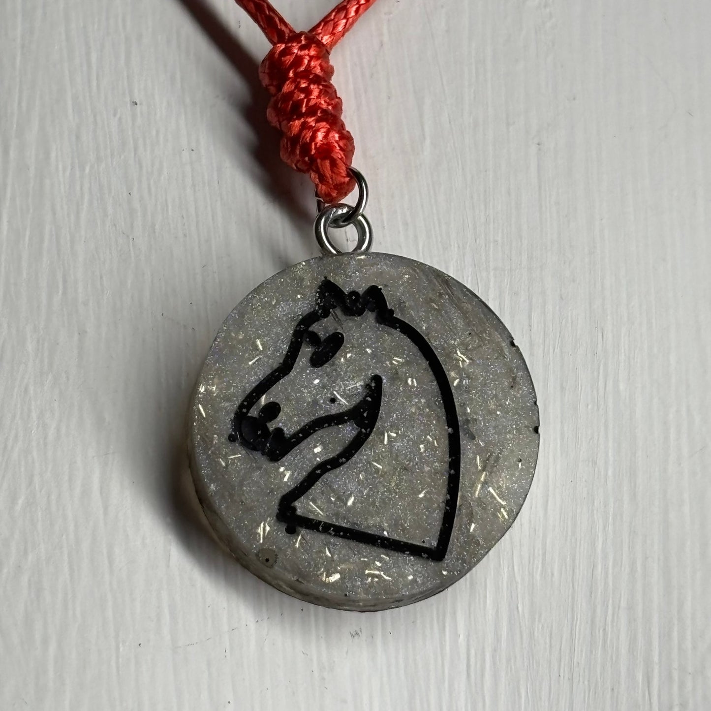 Gray Crystal Knight - Handmade Resin Chess Necklace