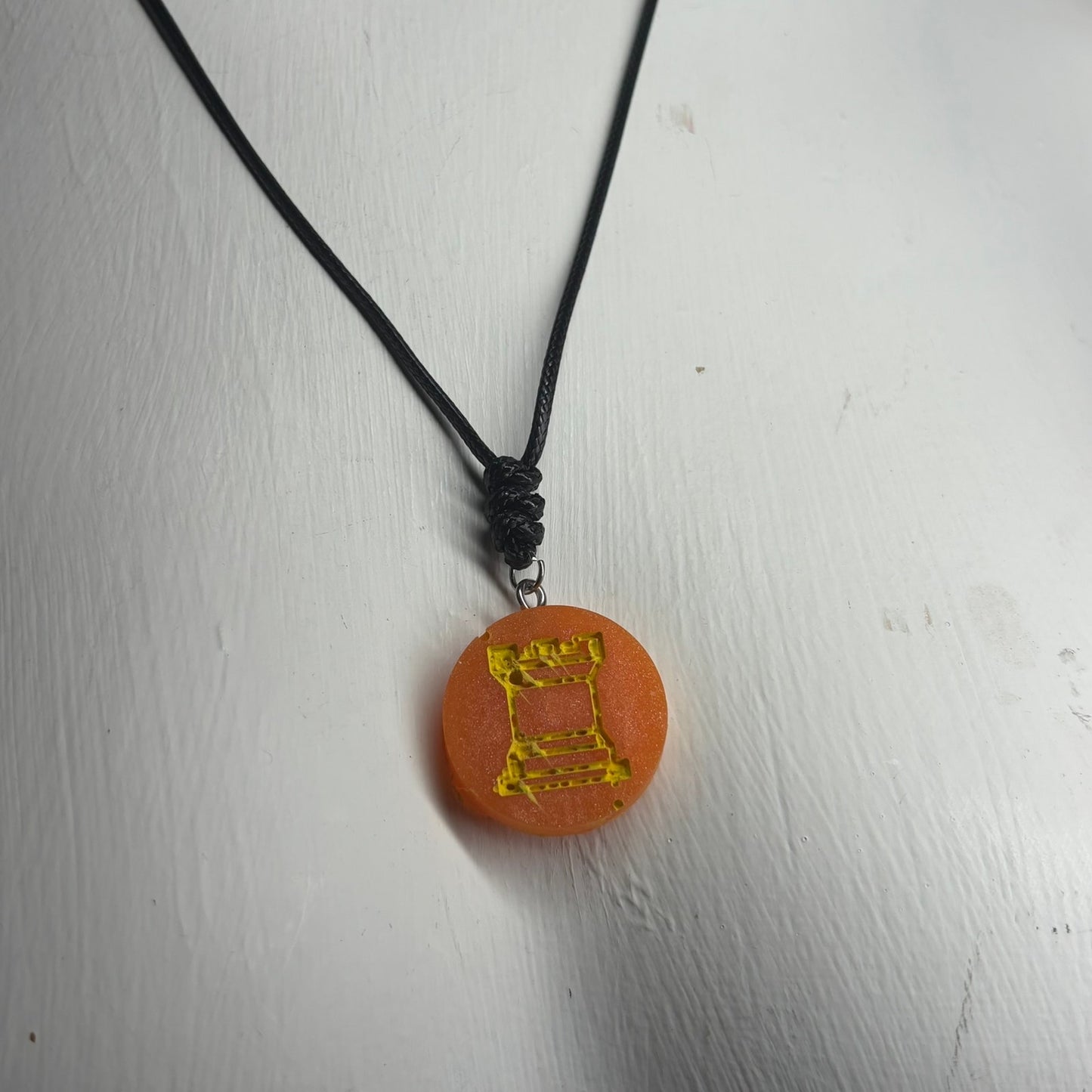 Orange Rook - Handmade Resin Chess Necklace