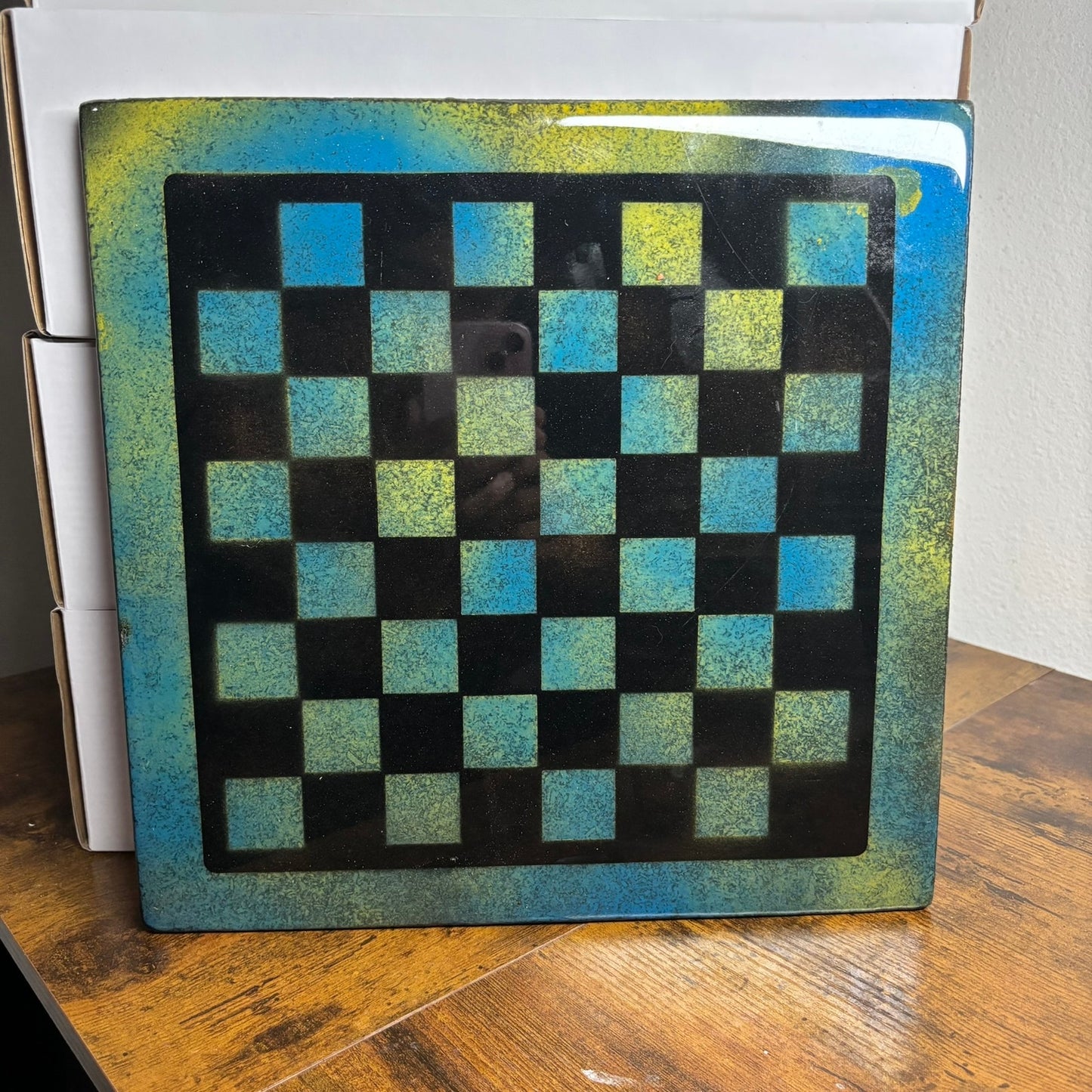 Greenish Blue & Black - Resin Coated Chess Board