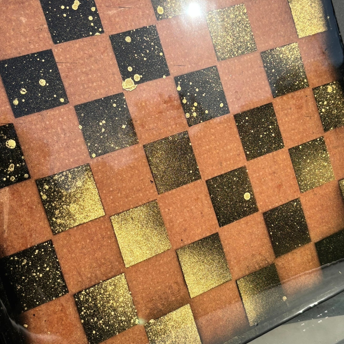 Sprinkled Gold Orange - Resin Coated Chess Board