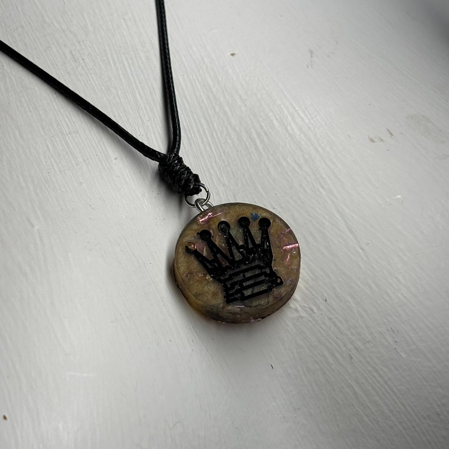 Dark Yellow Queen - Handmade Resin Chess Necklace