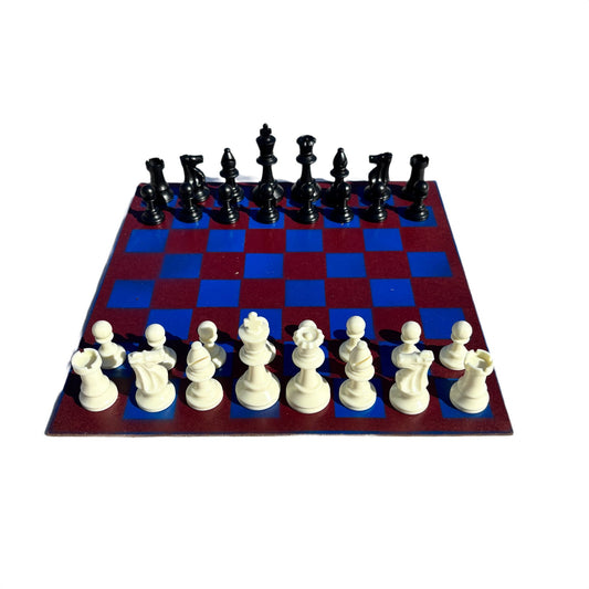 Burgundy Red & Blue - Painted Chess Set