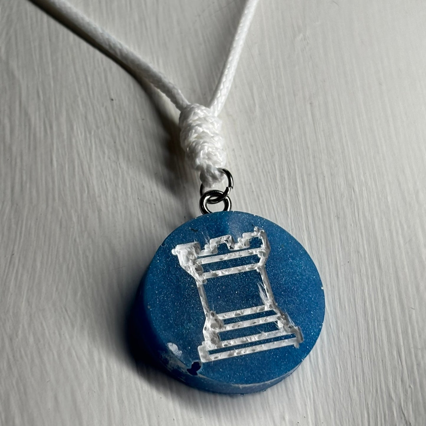 Blue Rook - Handmade Resin Chess Necklace