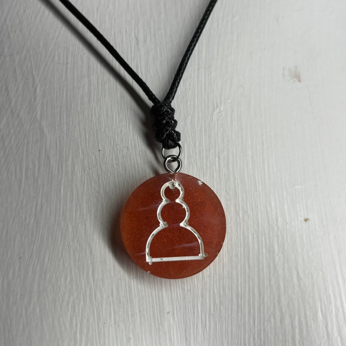 Amber Orange Pawn - Handmade Resin Chess Necklace