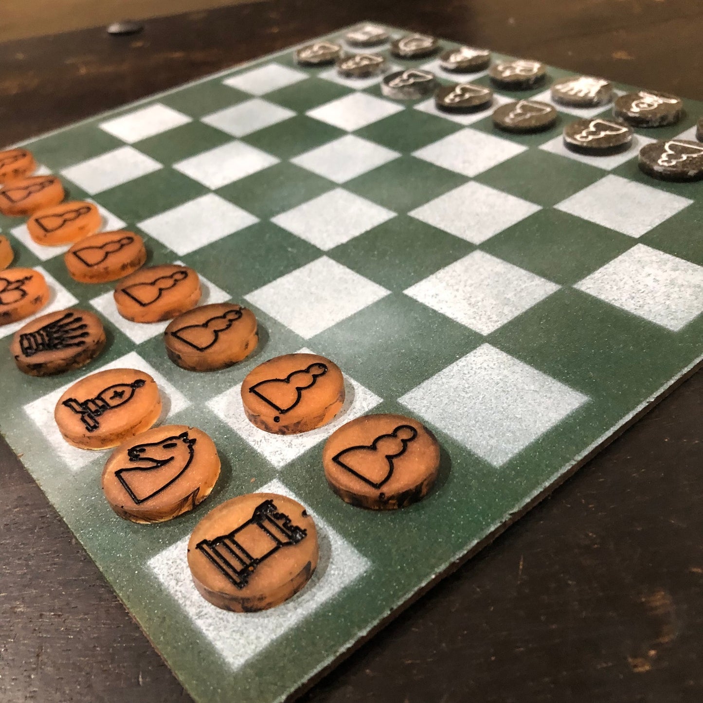 Dark Green & White - Painted Chess Set