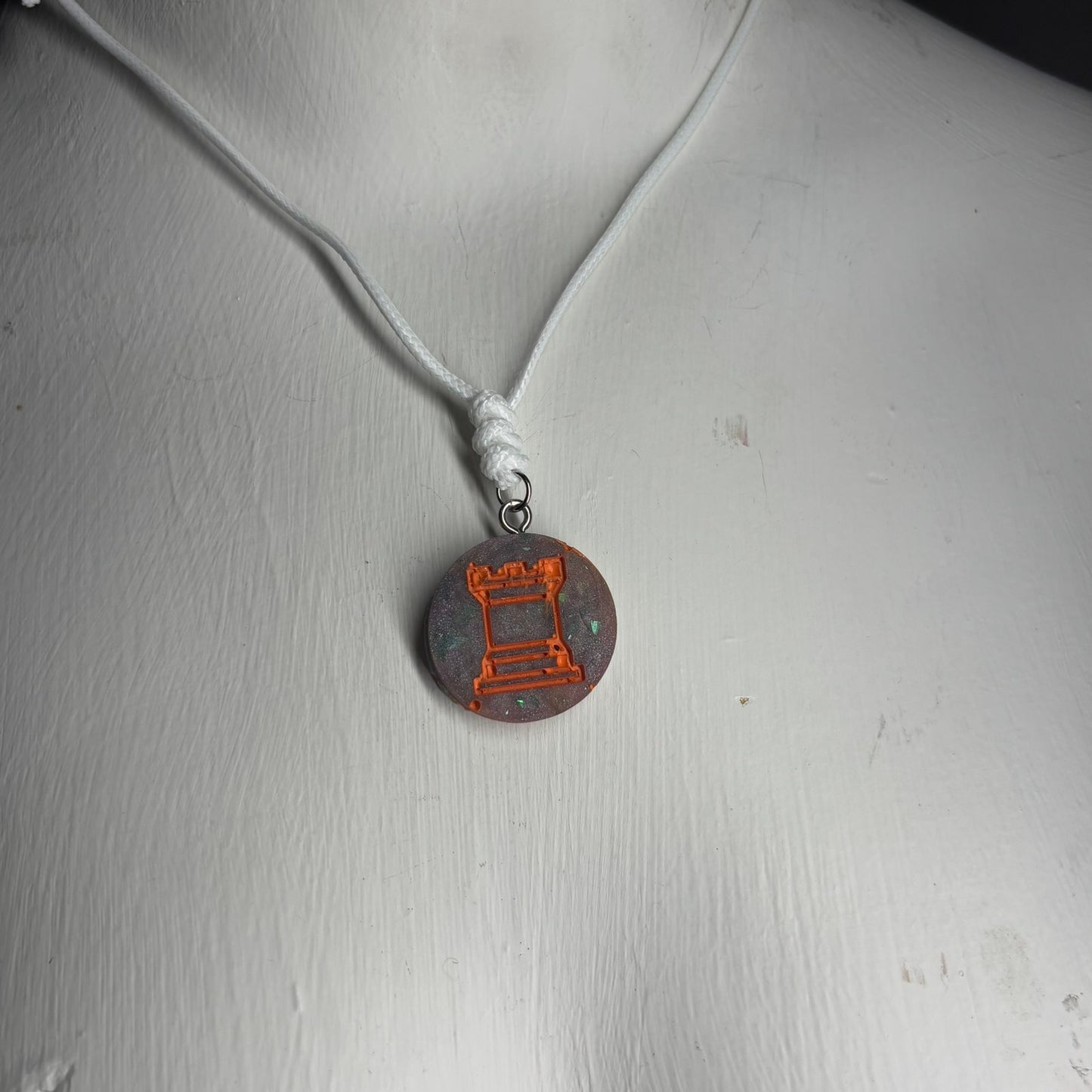 Space Orange Rook - Handmade Resin Chess Necklace