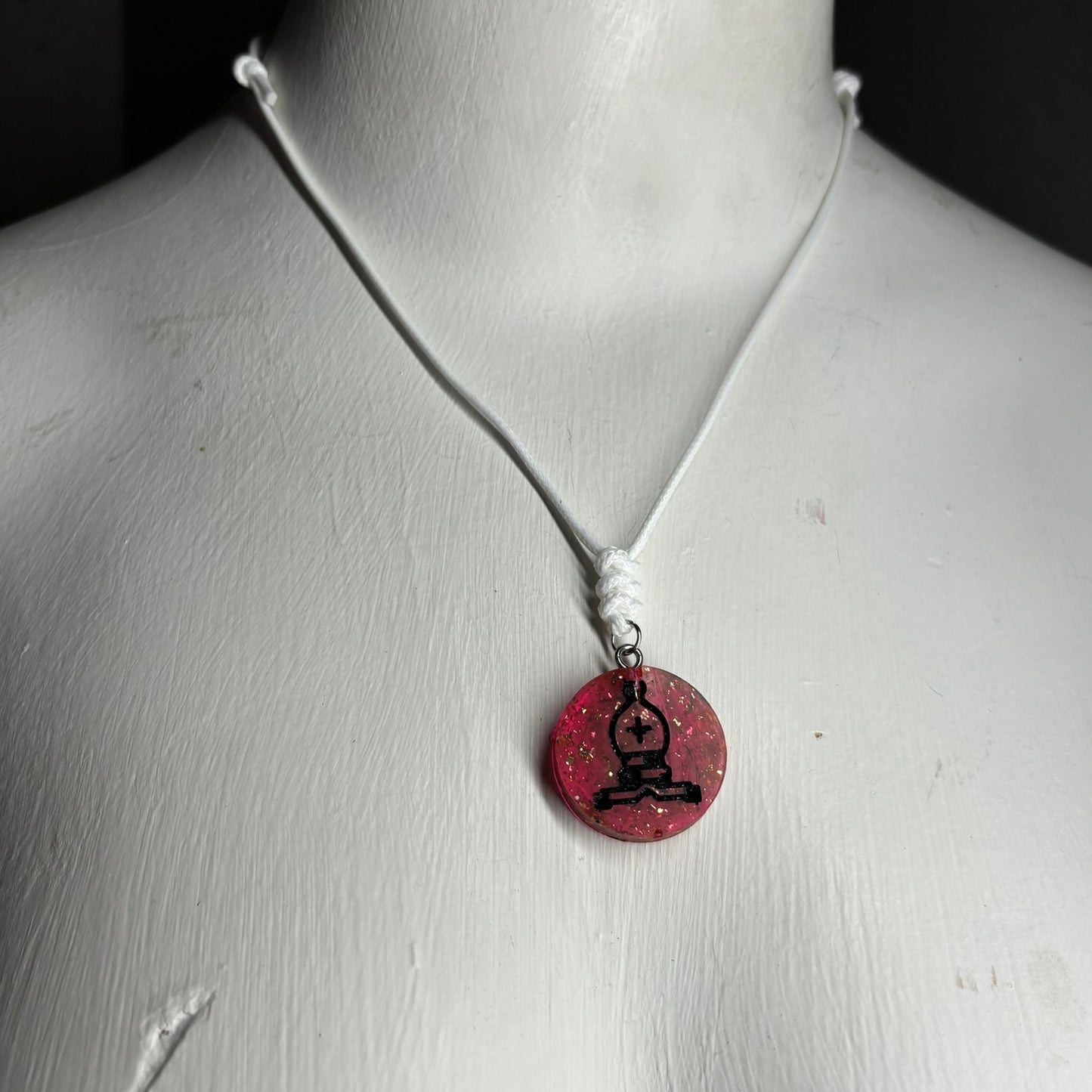 Red Crystal Bishop - Handmade Resin Chess Necklace